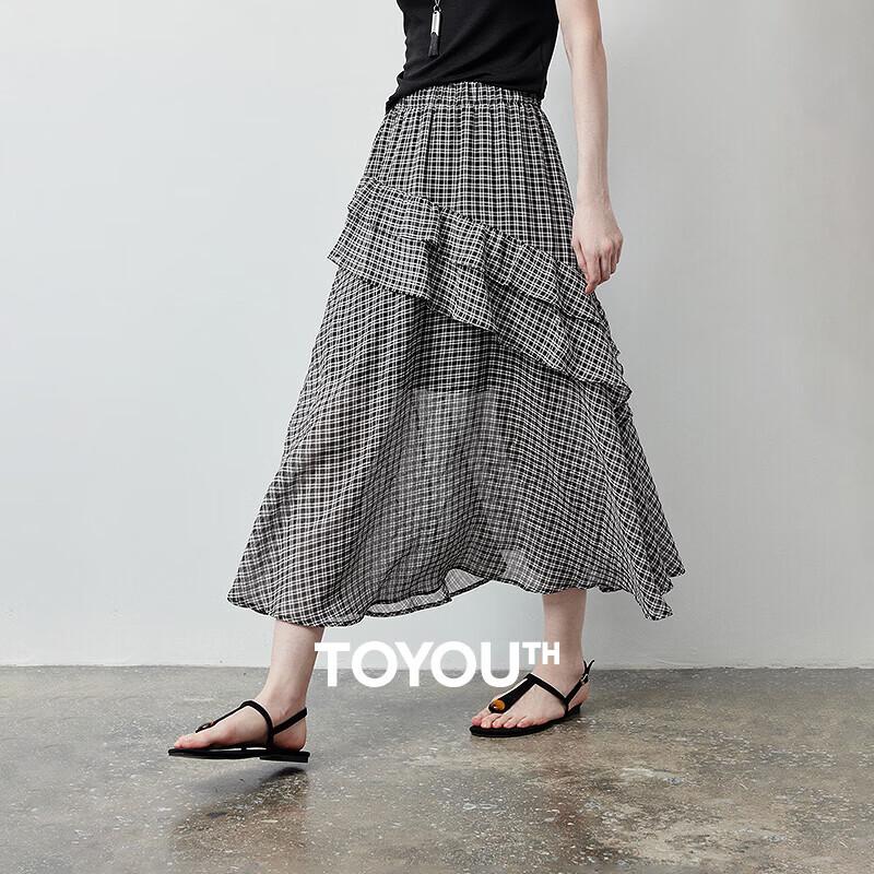 Women s Retro Ruffle A-Line Midi Skirt L