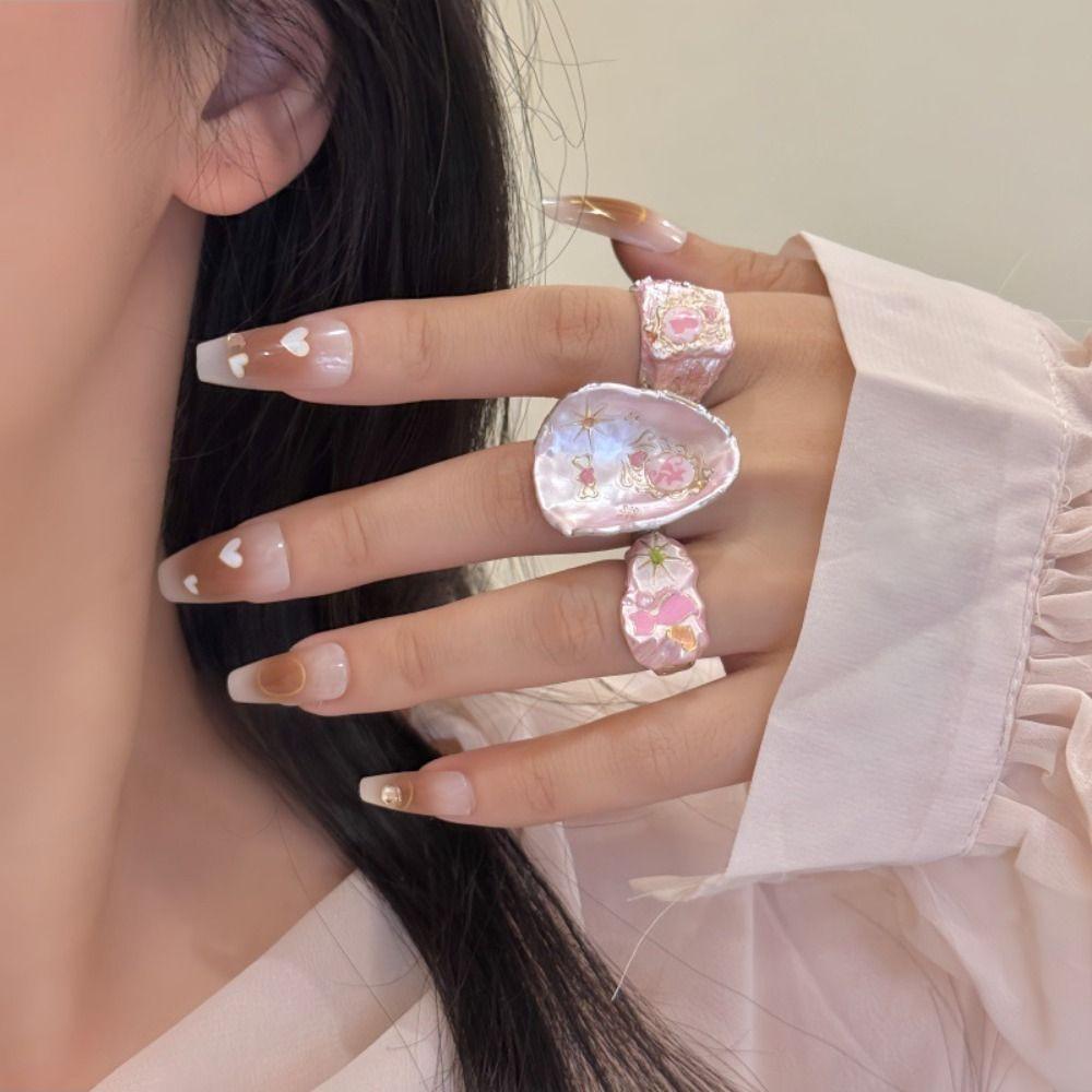 Cartoon Cat Enamel Drip Oil Ring Adjustable Cuff Ring Pink Opening Ring  Festival Ornaments