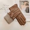 Ladies Sheepskin Gloves Classic Solid Color Versatile Leather Spring Knit Lining Cycling Driving Gloves Autumn