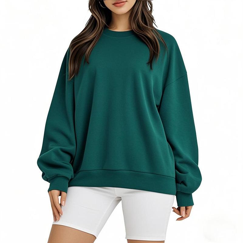Unisex Crew Neck Long Sleeve Loose Fit Casual Top Solid Color Basic Sweatshirt Korean Fashion Pullover Blouse