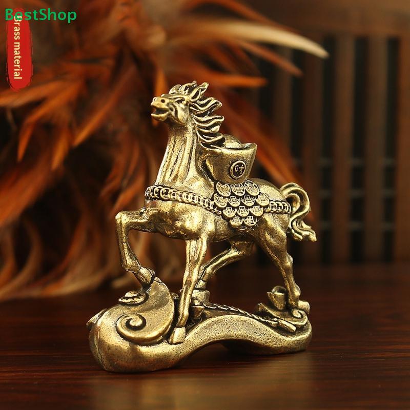 Brass Horse Figurine with Gold Ingot – 2026 Year of the Horse Feng Shui Wealth Statue for Home & Office