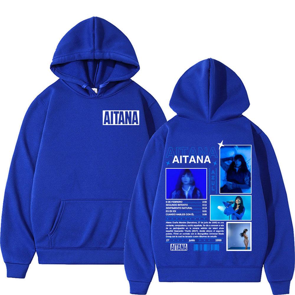 Singer Aitana Hip Hop Rock Print Hooded Men Women Retro Harajuku Street Blue Album Long Sleeve Warm Fleece Sweatshirt Clothing