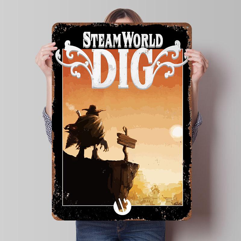 

SteamWorld Dig Game Cover Poster Customized Wall Art Vintage Metal Signs Retro Tin Plaque for Man Cave Room Decor Men Coffee Bar 7.9x11.8In(20x30cm)