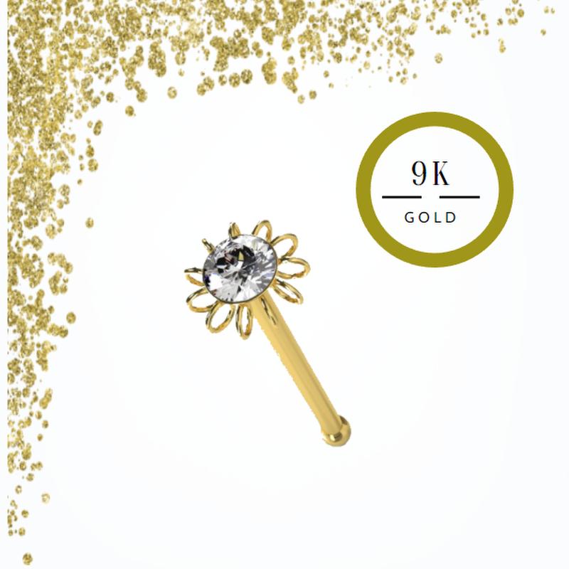 KODY PIERCING 9K Gold Piercing-Nasennadel mit spiralförmigem Kugelende und Juwelen – Qualitätspiercing