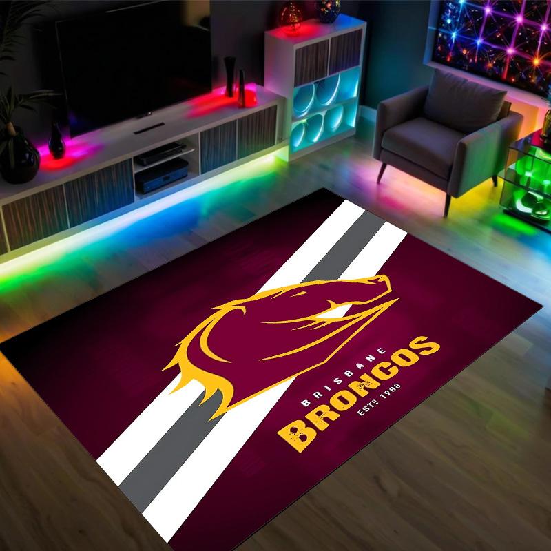Brisbane Broncos Design Crystal Velvet Carpet Cozy Non?Slip Printed Rug For Bedroom Living Room Entrance