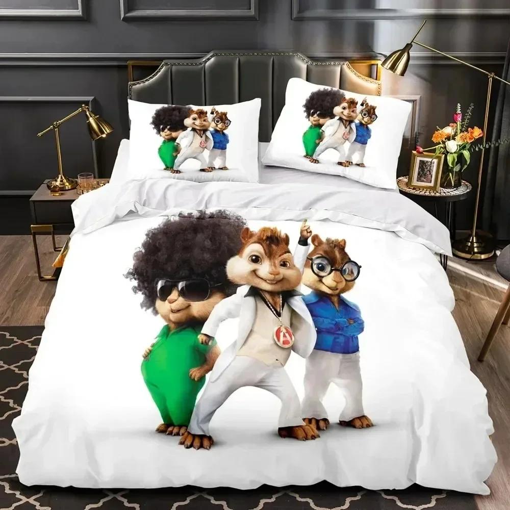 Luxuriöses Neues 3D-Druck Cartoon Chipmunks Alvin Bettwäsche-Set Bettbezug Bett-Set Bettdeckenbezug Kissenbezug King Queen Size Jungen Erwachsene