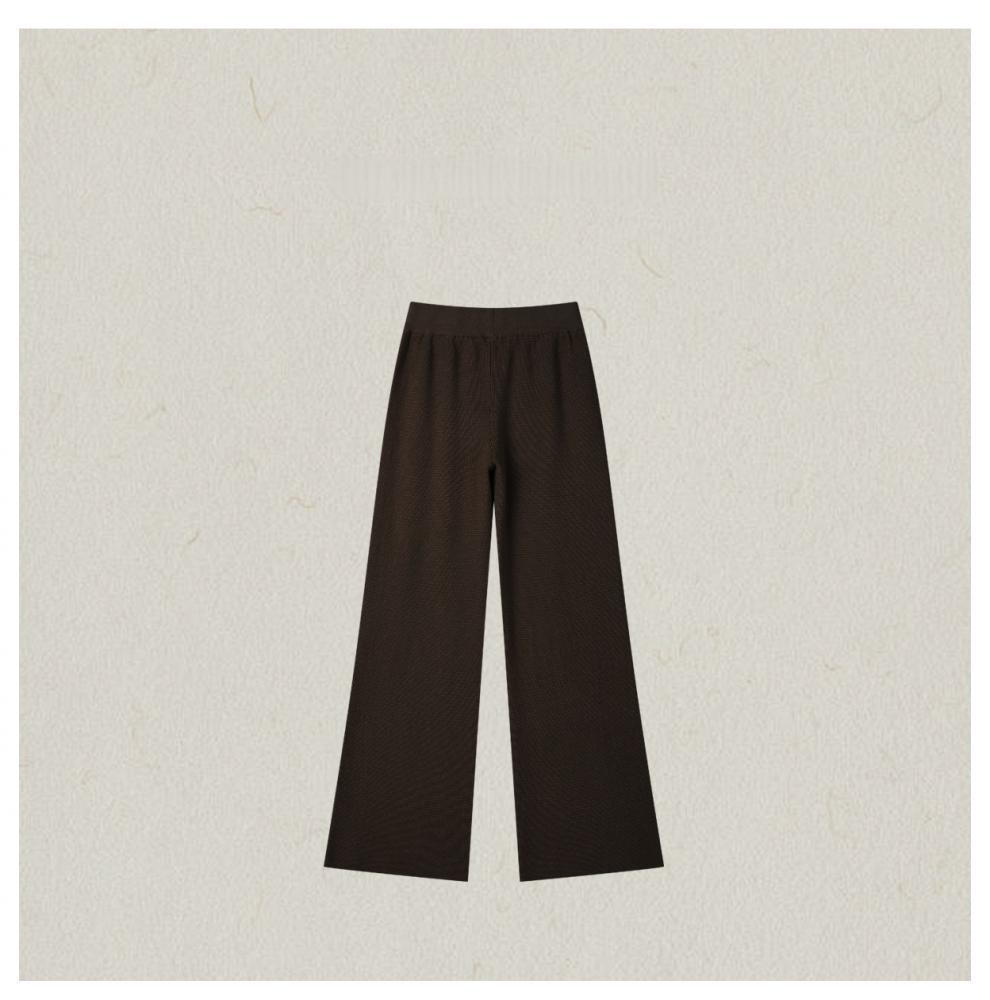Autumn/Winter Retro V-neck Knit Set: Casual Top & Drapey Wide-Leg Pants Two-Piece