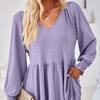 JKASHDK Damemote Uformelt vår Høst Ensfarget trykk Langermet bluser og skjorter med V-hals