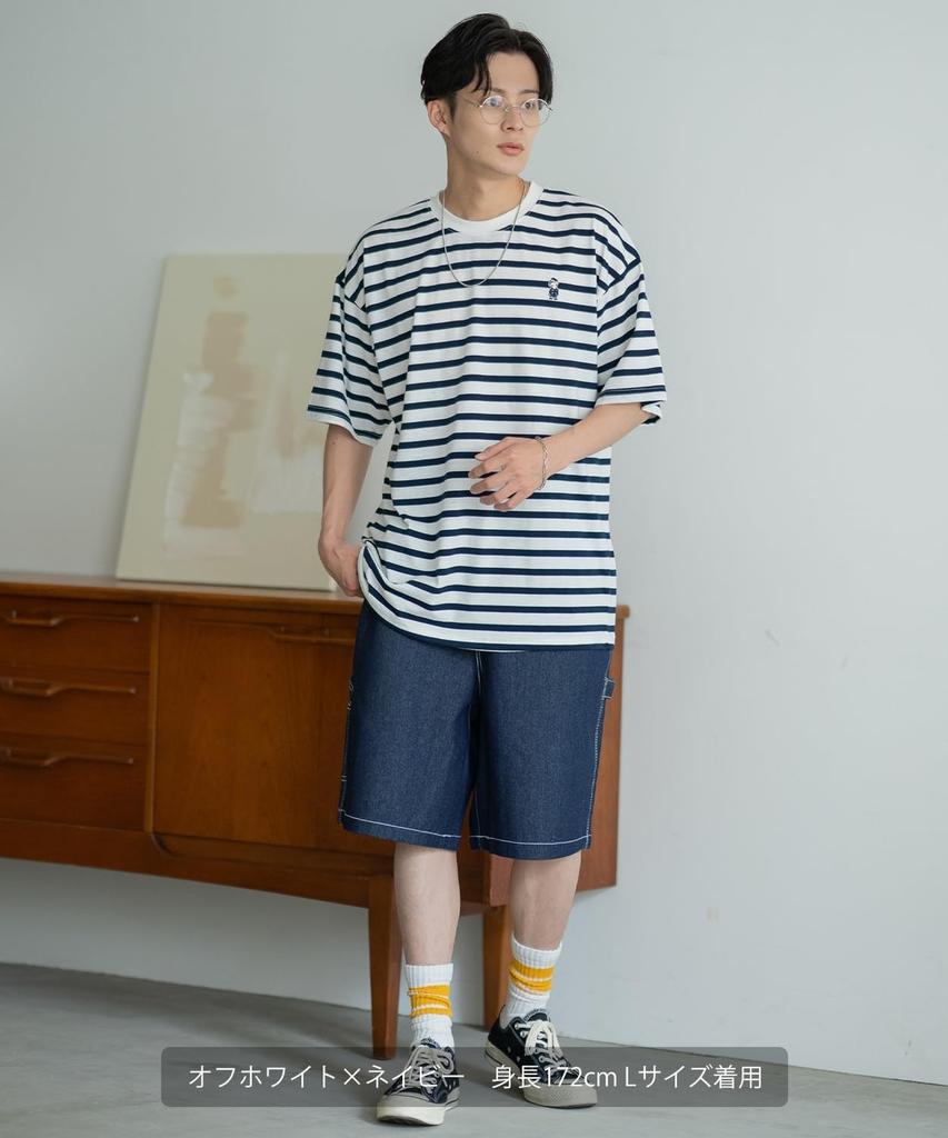 IMPROMES Casual SIDEWAYSTANCE Embroidered Downer Dog Border Short Sleeve T-Shirt, Men's, Off-White X Navy