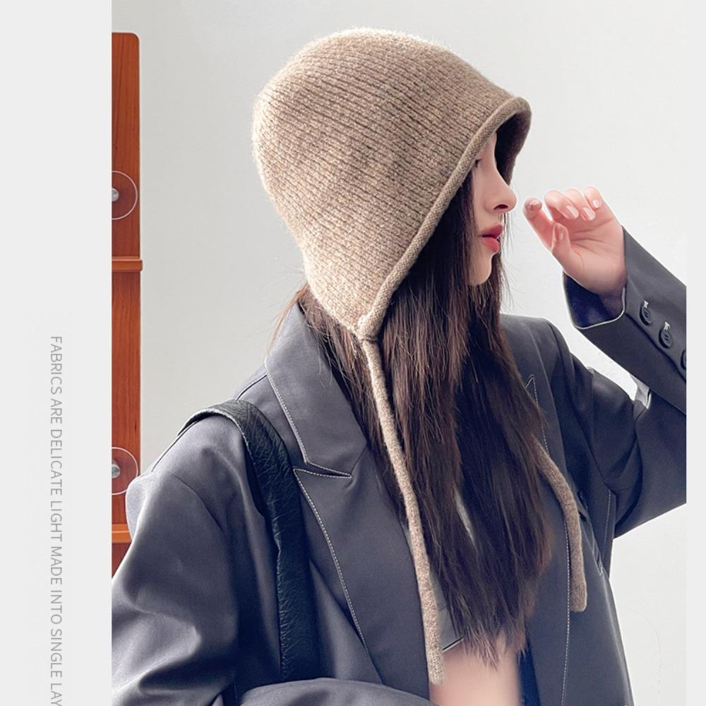 Knitted Windproof Ear Protection Cap Dacron Ear Hat Neck Collar Beanies Cap  Teenage Girls