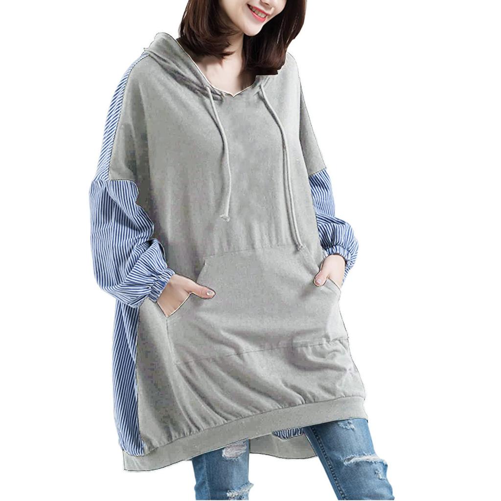 WoauNuiHll Long Sleeve Pullover Hoodie with Contrast Long Hooded Oversized Fits Plus Loose Perfect for Commuting Women's Pattern, T-Shirt, Top,