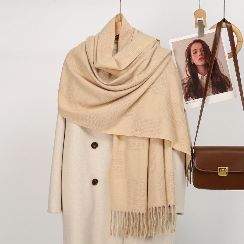 Hot-selling New Monochrome Imitation Cashmere Versatile Fringed Scarf In Autumn and Winter, Warm Long Shawl Scarf