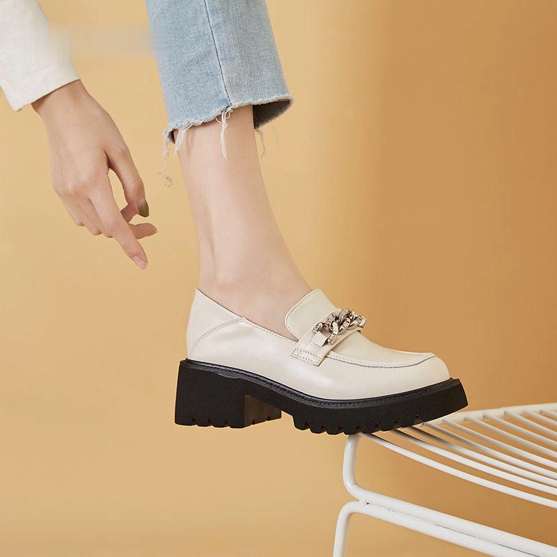 Thick-soled Platform Loafers Women's Autumn Retro French High-heeled Mary Jane Shoes Women's British Style Small Leather Shoes Women's Fashion