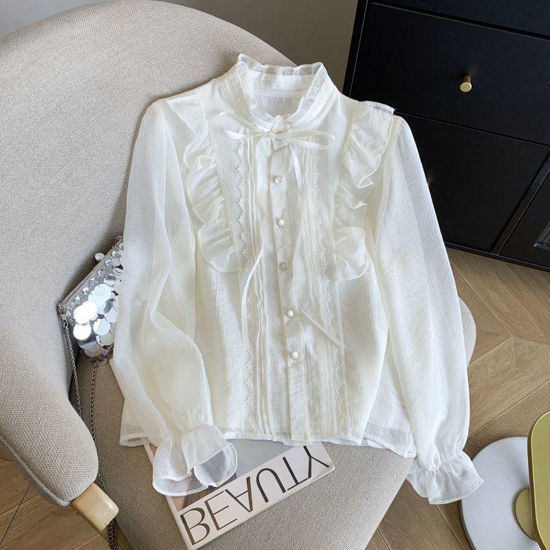 2026 Spring French Court Style Lace Chiffon Top for Women