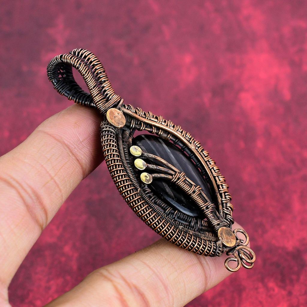 Hypersthene Pendant Copper Wire Wrapped Pendant Gemstone Jewelry Antique Pendant Wonderful Copper Jewelry Gifts for Wife Handmade Pendants