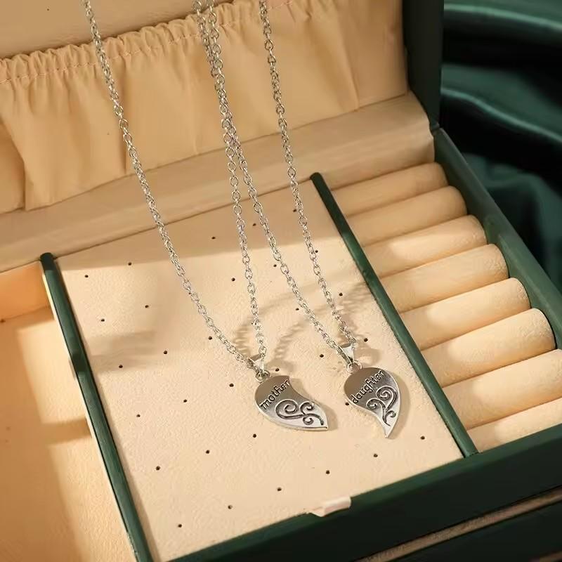 2pcs Antique Silver-plated Necklace Fashionable Mother Daughter Combination For Love Parent Child Style Jewelry