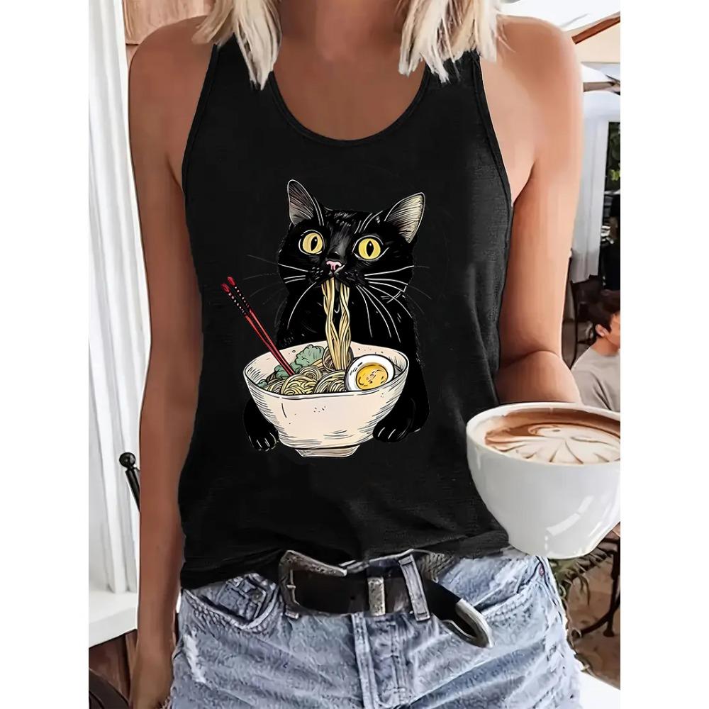 

Funny T-shirt Lamian Noodles Cat Japanese Printed Vest S