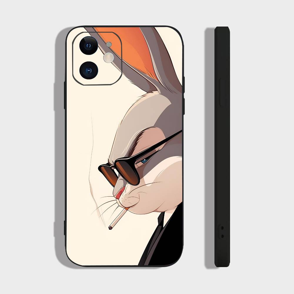 Animal Bunny For IPhone 17 Air 16 15 14 13 12 11 Pro Black Soft Cover Phone Case