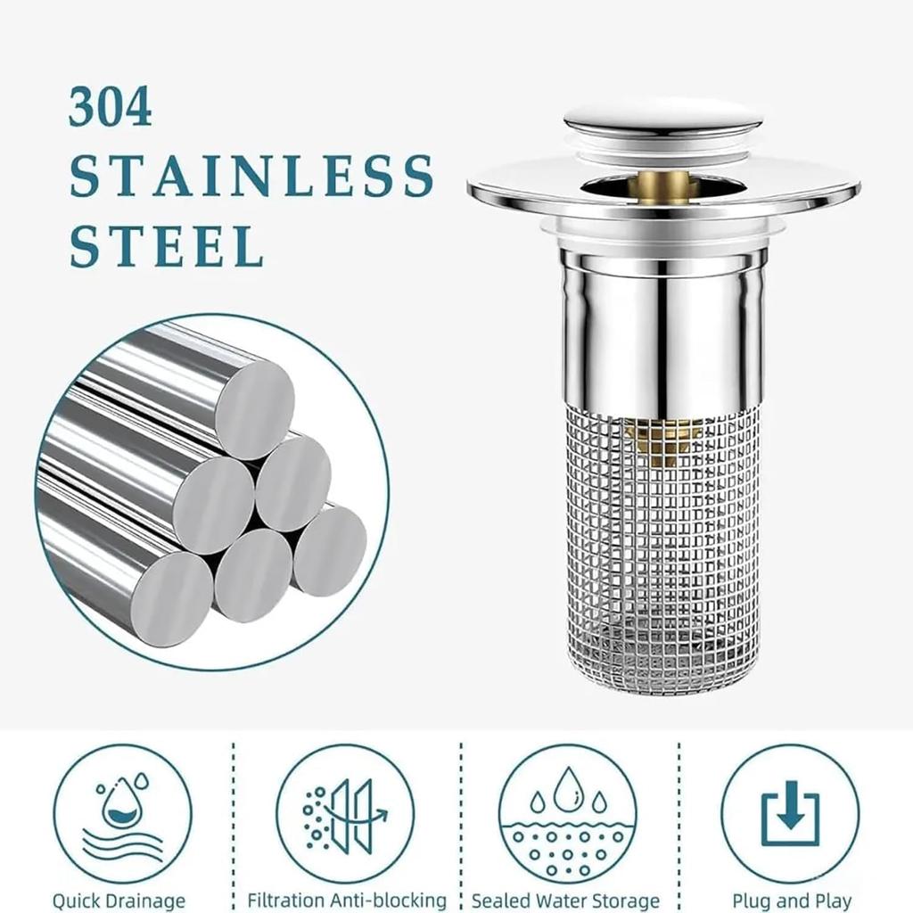 Oxinome Popup Drain for Bathroom Sink,Kouglh Drains Plug Filter,Timnamy Universal Stainless Steel Strainer for Bathroom Sink Kitchen Shower (2pcs)