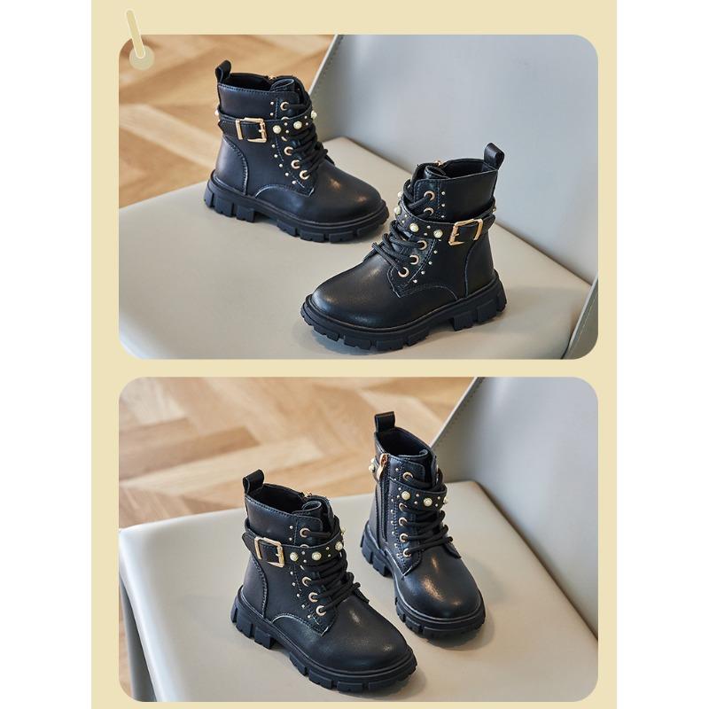 Bottes courtes polyvalentes à la mode pour enfants Bottes en cuir de style britannique d'automne Bottes simples pour enfants