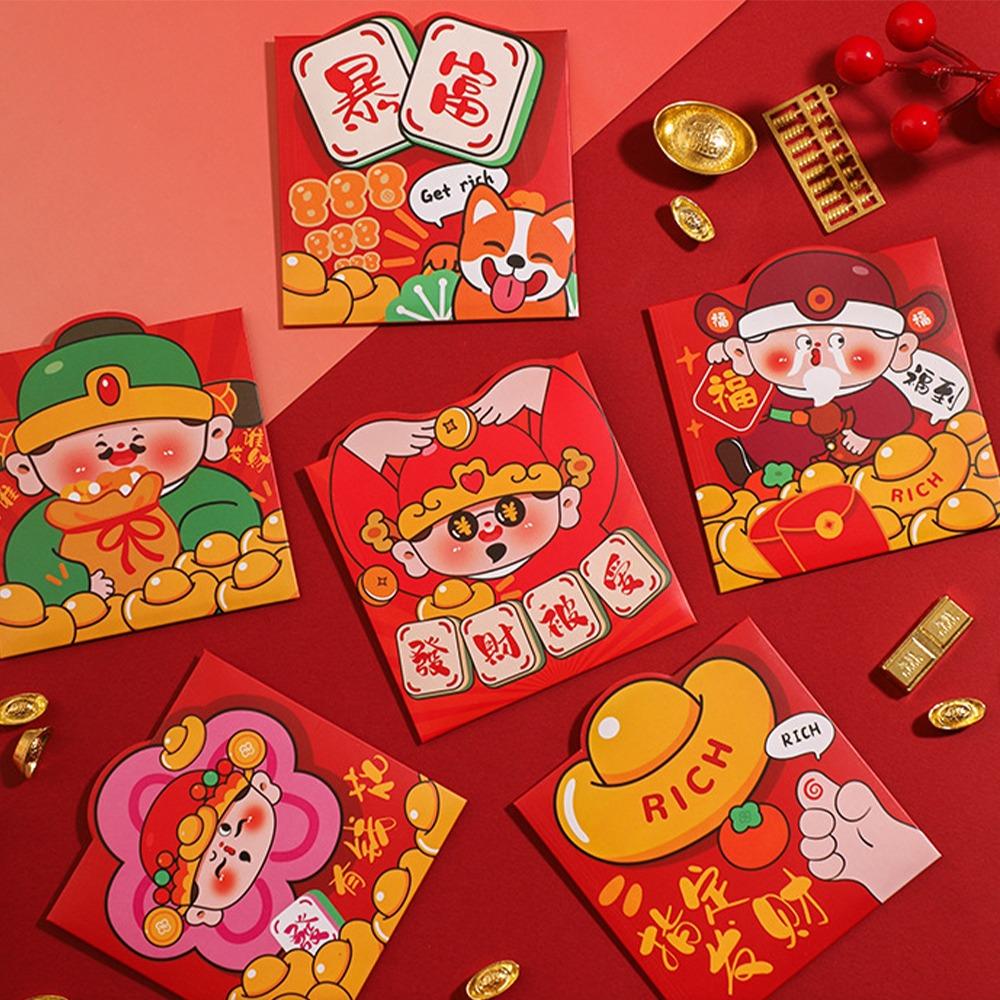 6pcs Chinese Style 2025 Snake Year Red Envelopes Cartoon New Year Money Packets Graduation