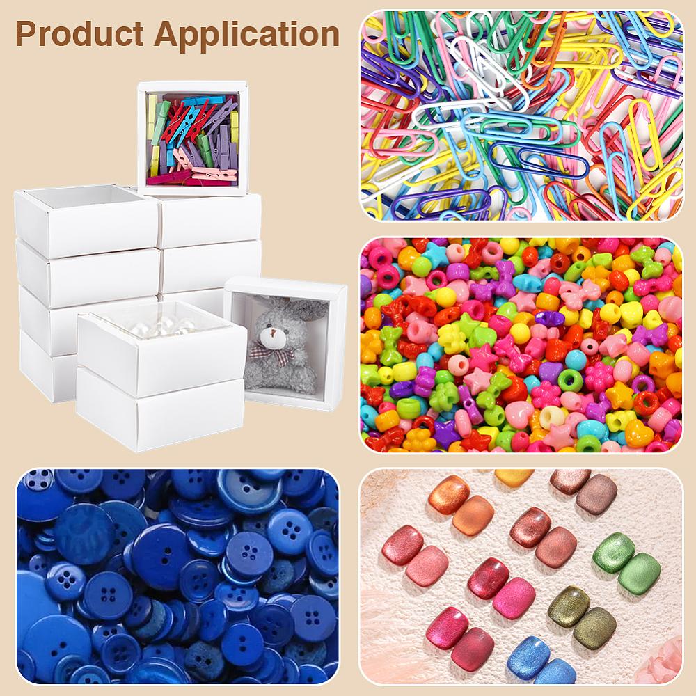 15sets Foldable Square Paper Storage Gift Boxes Paper Packaging Cases with PVC Visible Window White 11x11x4.5cm