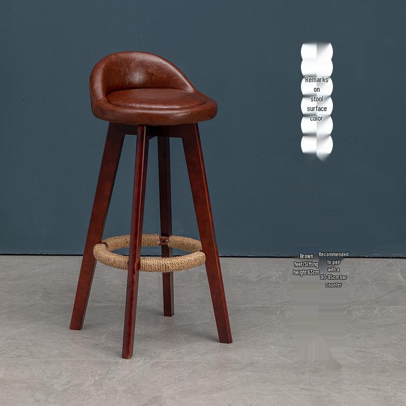 Nordic Solid Wood Swivel Bar Stool - Modern Minimalist Design for Home Bars