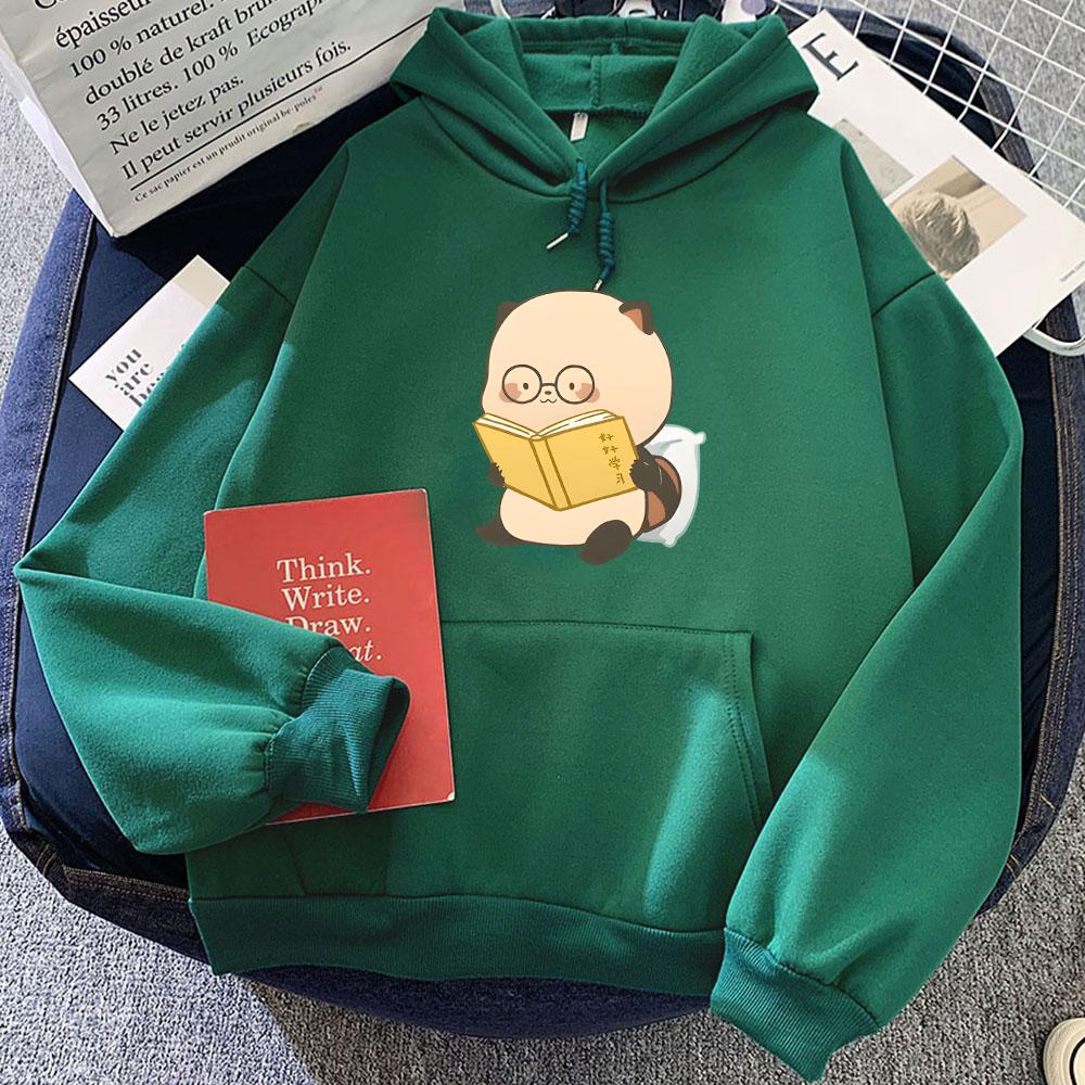 Raccoon Reading Graphic Hoodies Women/Men Casual Long  Sleeve Sweatshirts Winter Fleece Comfortable Hooded Tops