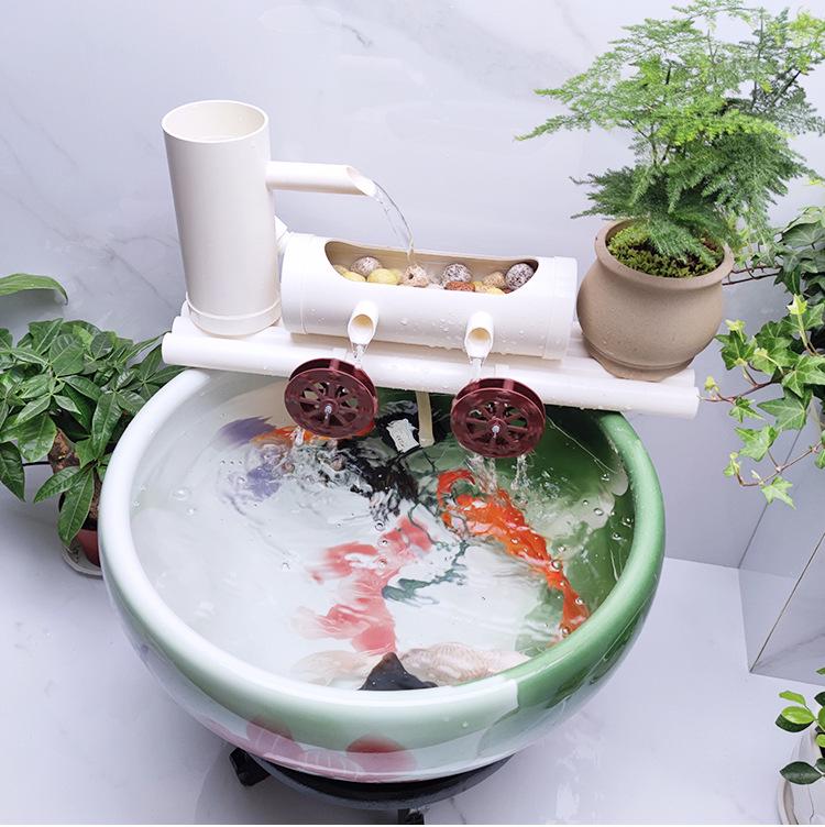 Runder Keramik-Fischtank-Wasserfallfilter & Sauerstoffpumpe Ornament