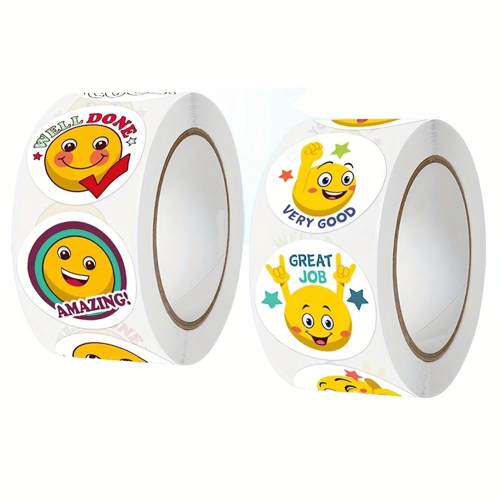 500Pcs/Roll Cartoon Funny Smile Face Expression Reward Stickers 8 Designs 2.5cm/1.0in Round For PC Pad Fridge Gift Diy Decor