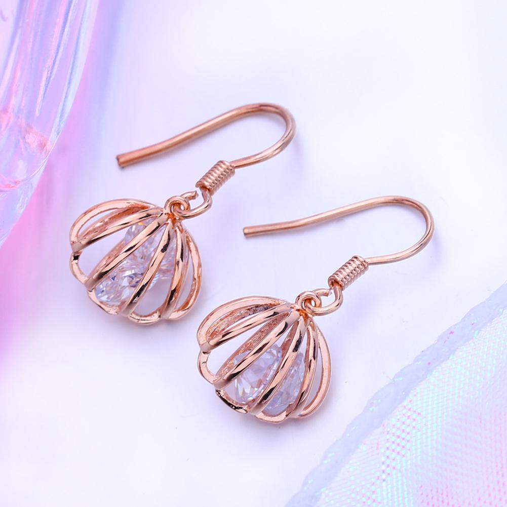 LSOOYH Clip Earrings Fashion Rose Gold Color Cubic Zirconia Earring For Women Geometry Hollow Drop Hoop Earrings Jewelry