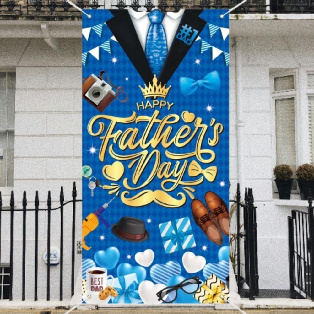 Celebrate Happy Father's Day Background Blue Gold Photo Flag Props Photography Props