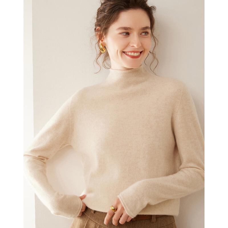 Fanzhen Women's Semi-High Collar Cashmere Sweater