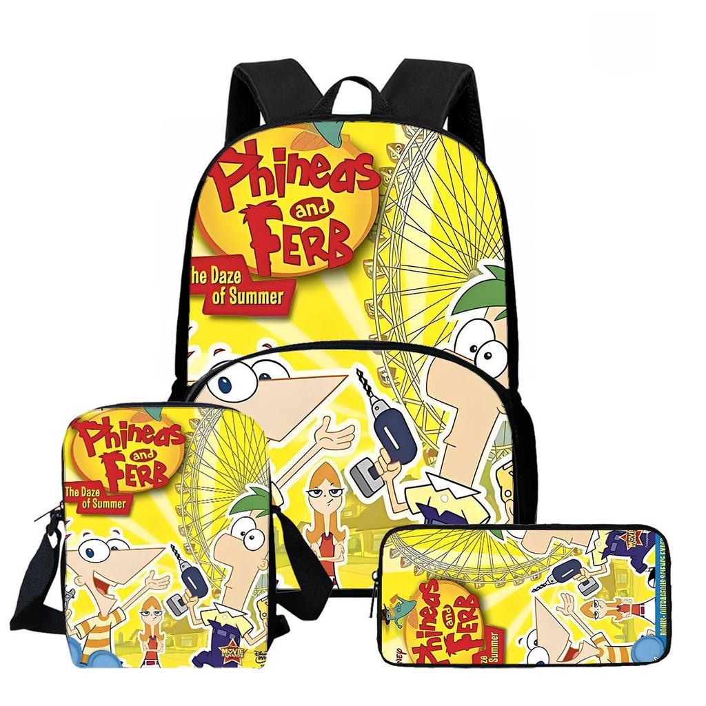 Phineas And Ferb Backpack Cartoon High Definition Printing Multifunctional Spine Protection Lightweight School Bag