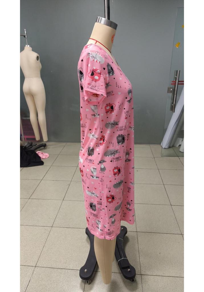 2024 Spring-Summer Casual Women's Printed Round Neck Pajama Dress