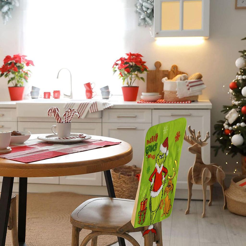 Grinch Chair Back Covers: Christmas Table Decorations Set