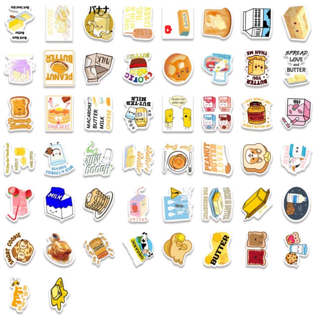 50PCS Waterproof Milk Yellow Butter Food Graffiti Stickers for DIY Phone Case and Laptop Decoration
