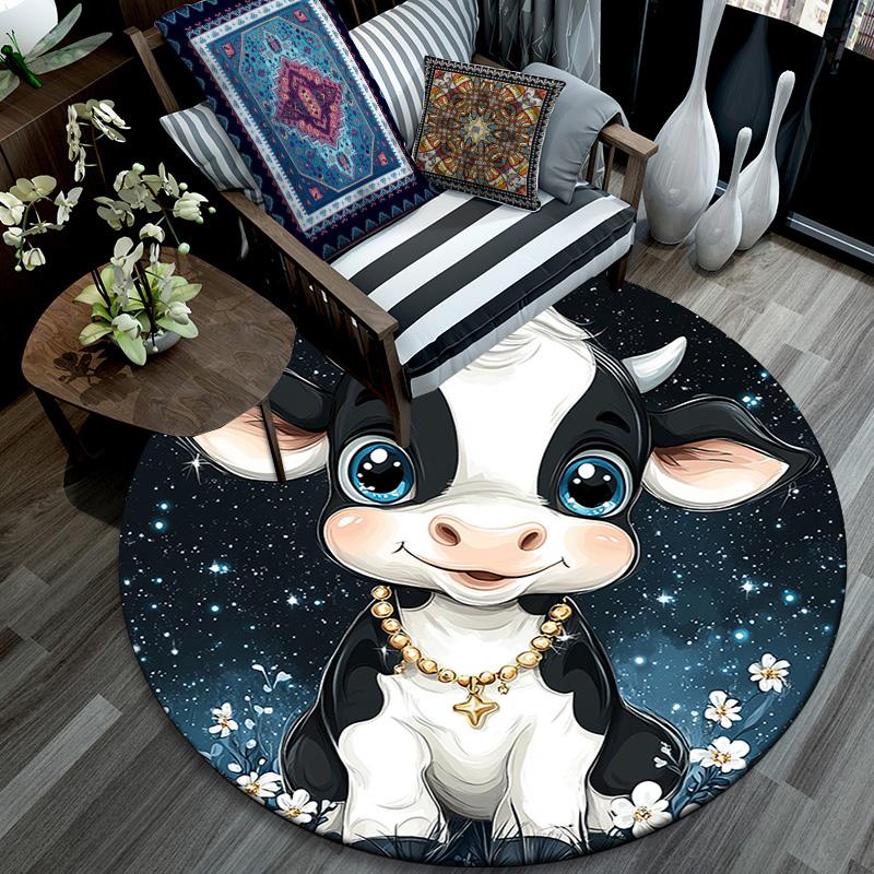 Cute Cow Round Area Rug,Carpet Rug for Living Room Bedroom Sofa Playroom Decor,Non-slip Floor Mat