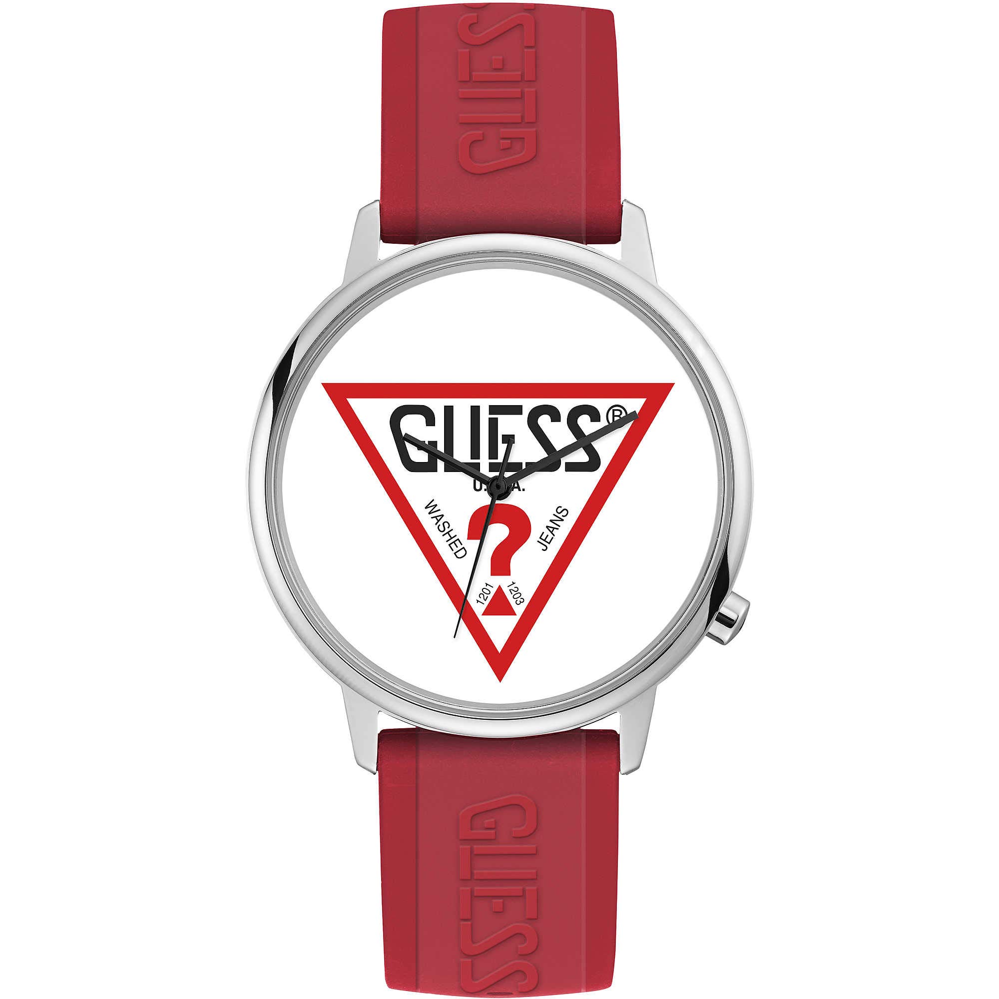

Guess Originals Red Logo Watch in Silver Tone