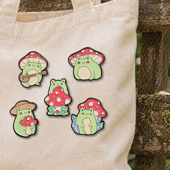 Brooch Pin, Frog Mushroom Design Lapel Pin, Enamel Glaze Bright Color Badge with Standard Safety Pin, Versatile Badge for Clothing Bags Hats Shoes