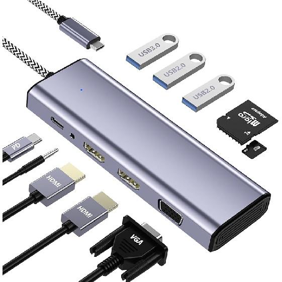 Док-станция для двух мониторов, Адаптер USB C на два HDMI, Док-станция для ноутбука, Док-станция USB C, USB C хаб 10 в 1 Док-станция 3 монитора Dual Monitor
