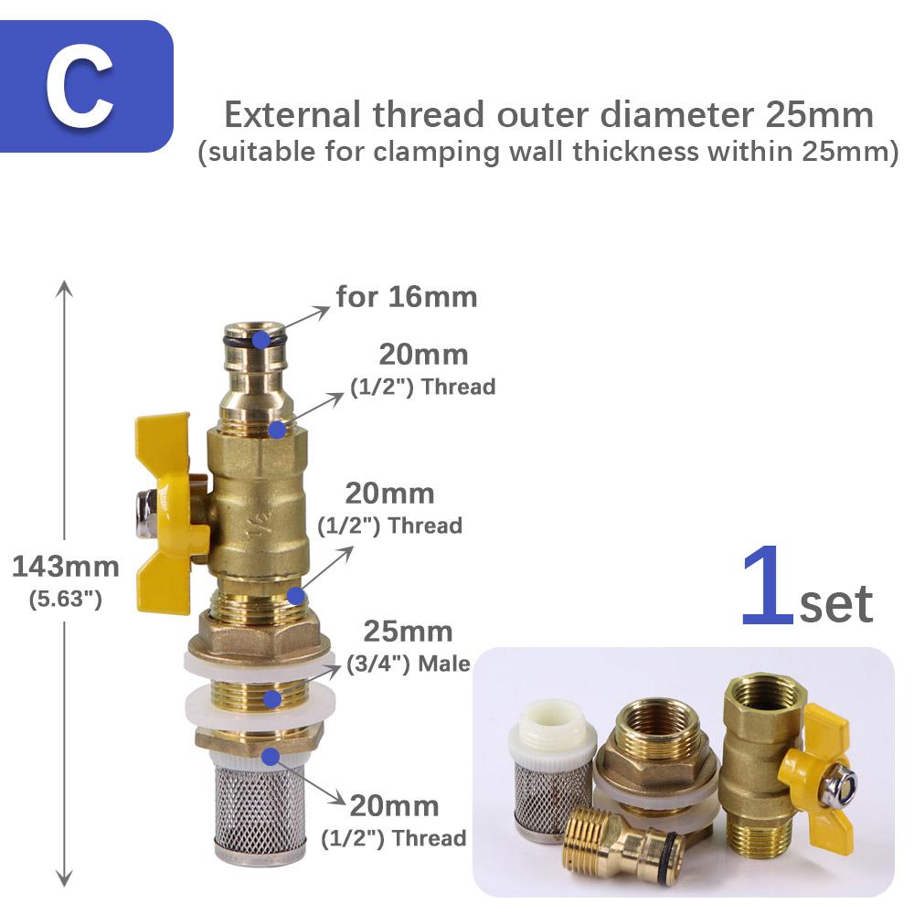 Brass Ball Valve Water Tank Joint Adapter 16mm Quick Connector Garden Irrigation Aquarium Fish Tank 304 Stainless Steel Filter