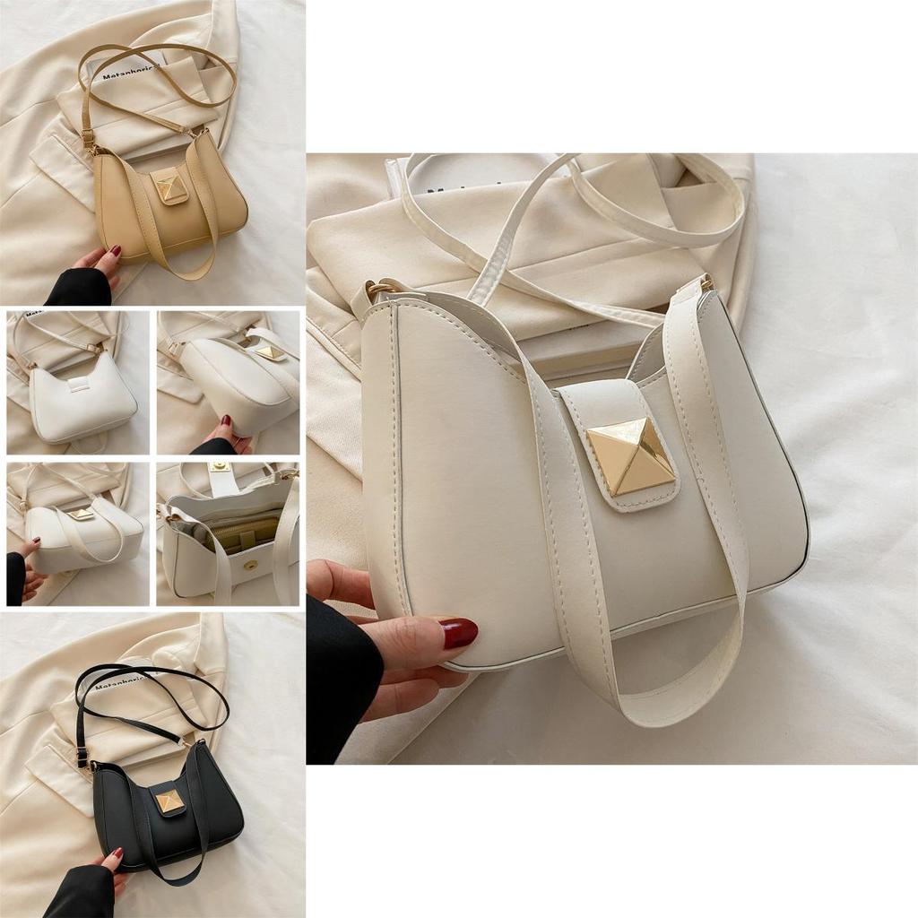 Simple Solid Color Gold Buckle Decoration Women Casual Shoulder Bag For Casual Street Style Women