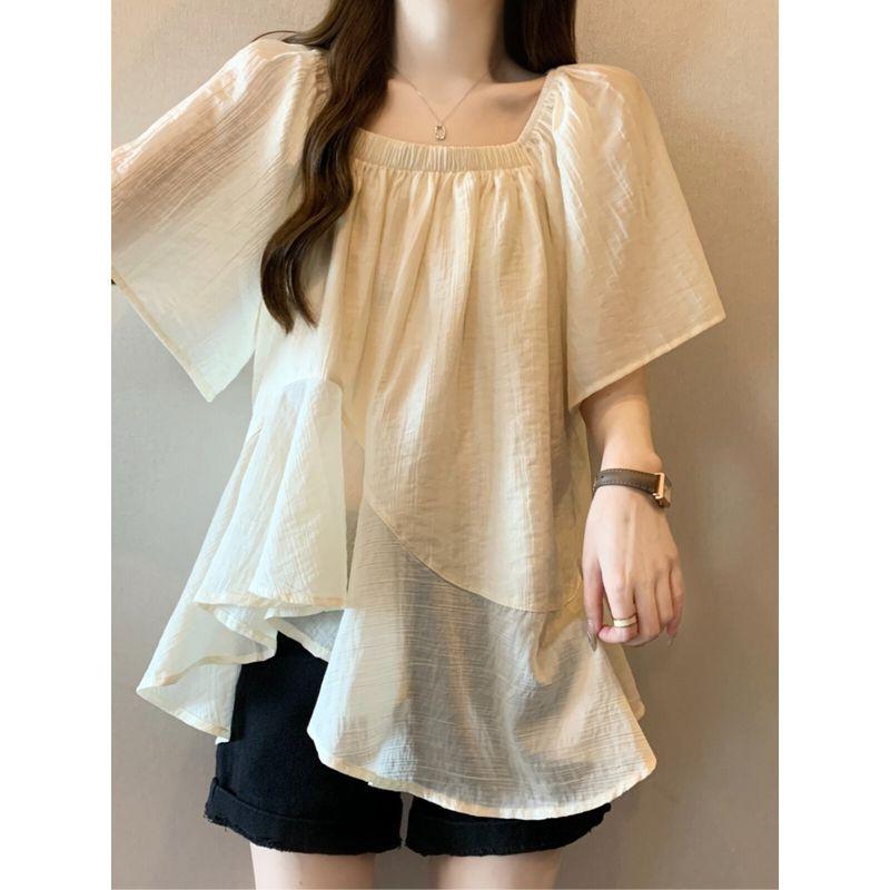 Asymmetrical Super Fairy Loose-Fit Belly-Covering Doll Shirt Short Sleeve