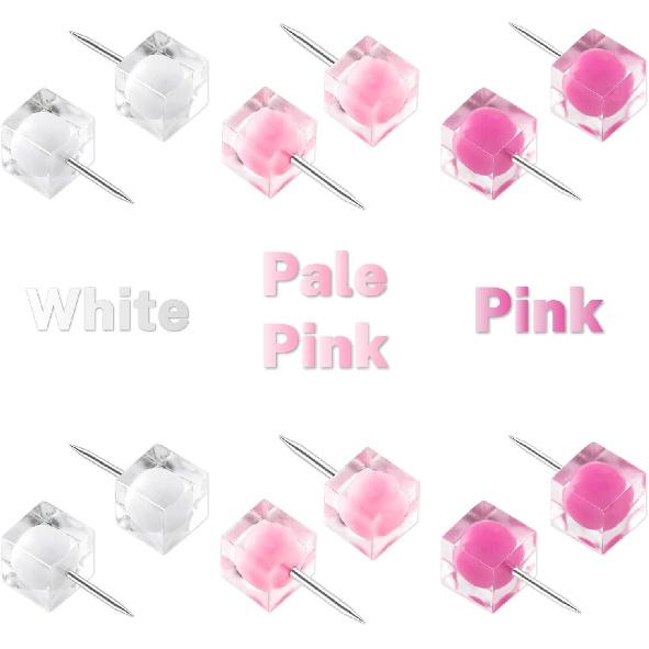100PCS Clear Push P Thumb Tacks Cute Push P Decorative for Cork Board, Bulletin Board, Memo Board or Wall (White Pink)