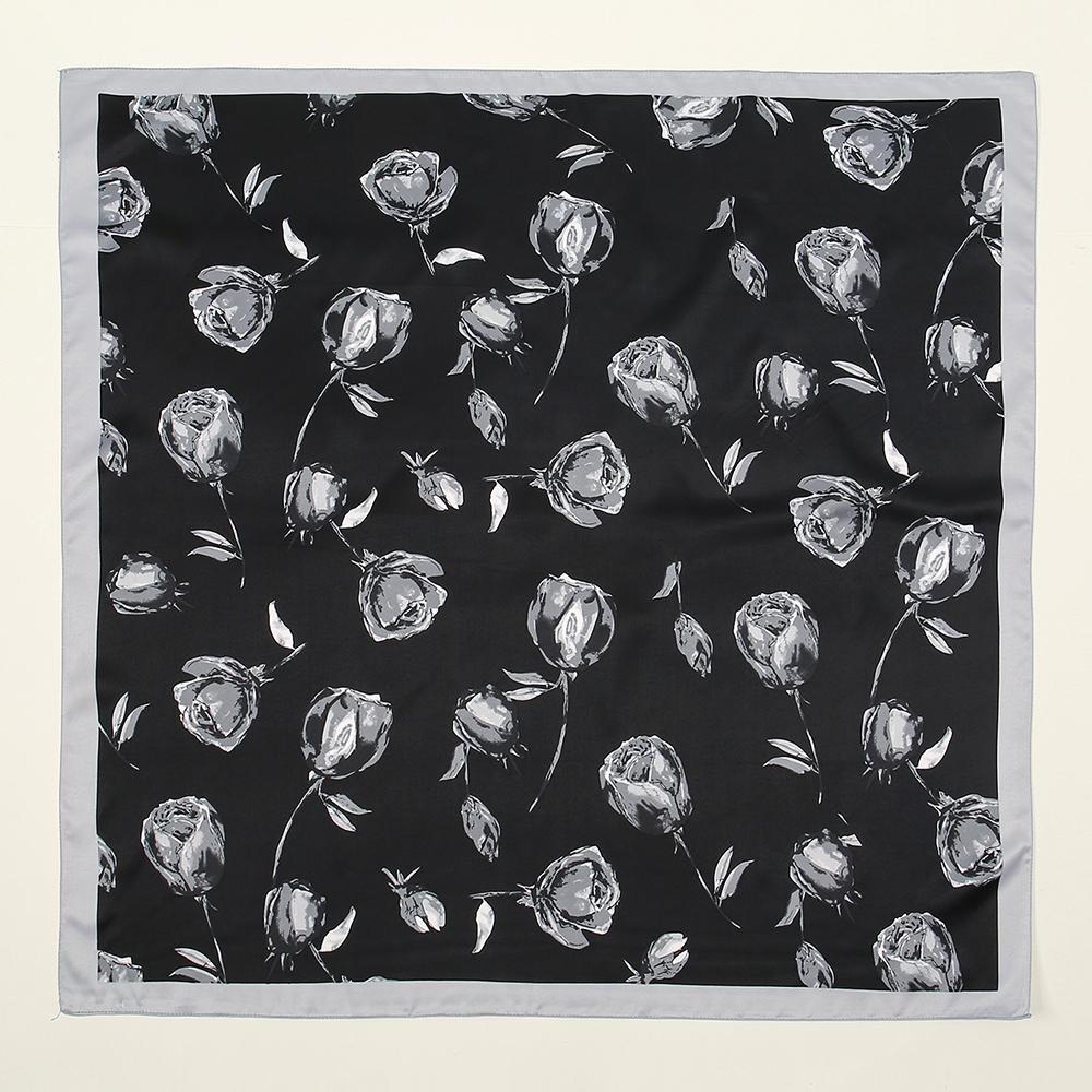 Summer Casual Rose Printed Hijab Bandana Square Satin Silk Scarf For Muslim Woman Hairband Ladies Wraps Headband 85*85Cm