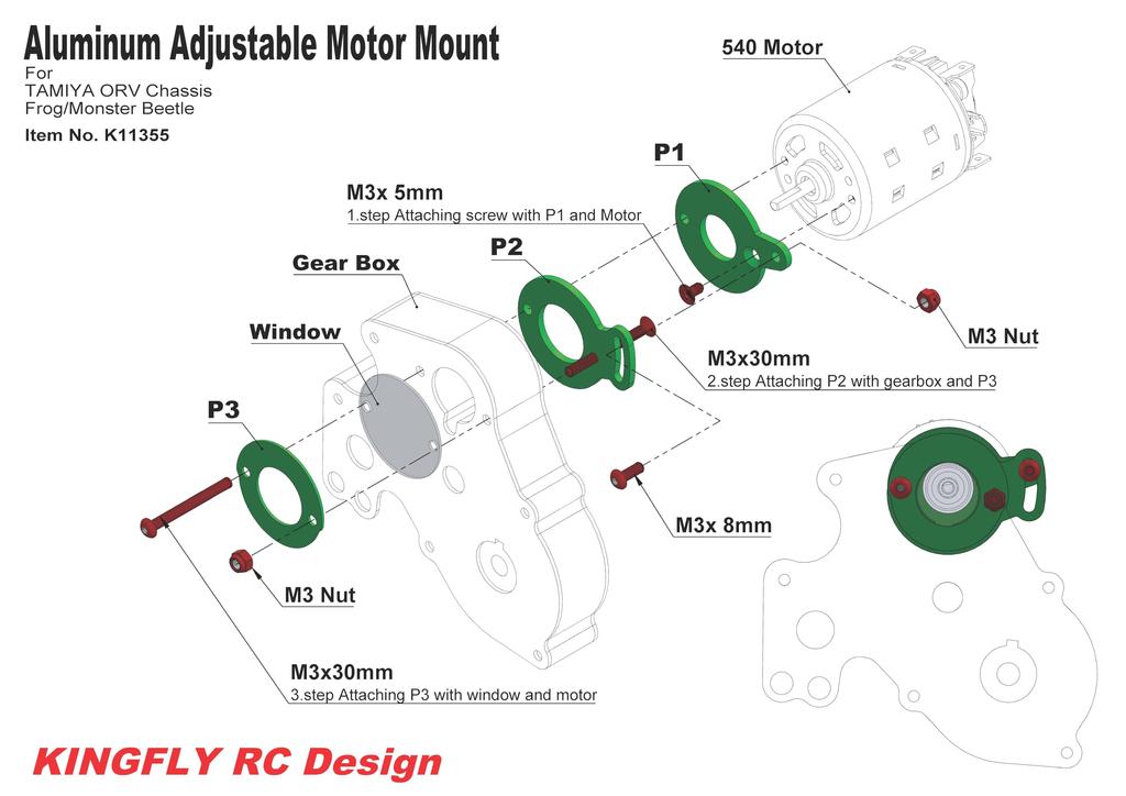KF Aluminum Motor Adjustable Plate Tamiya Frog/Black Leg/Monster Beetle/Grasshopper/Lunchbox