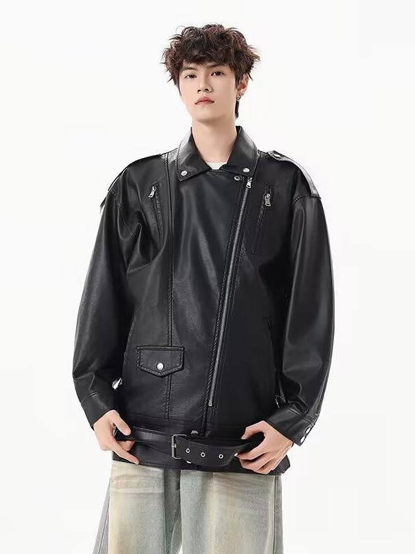 Men's Oversized PU Leather Jacket - Korean Style, Autumn/Winter Motorcycle Cool Scoundrel Design