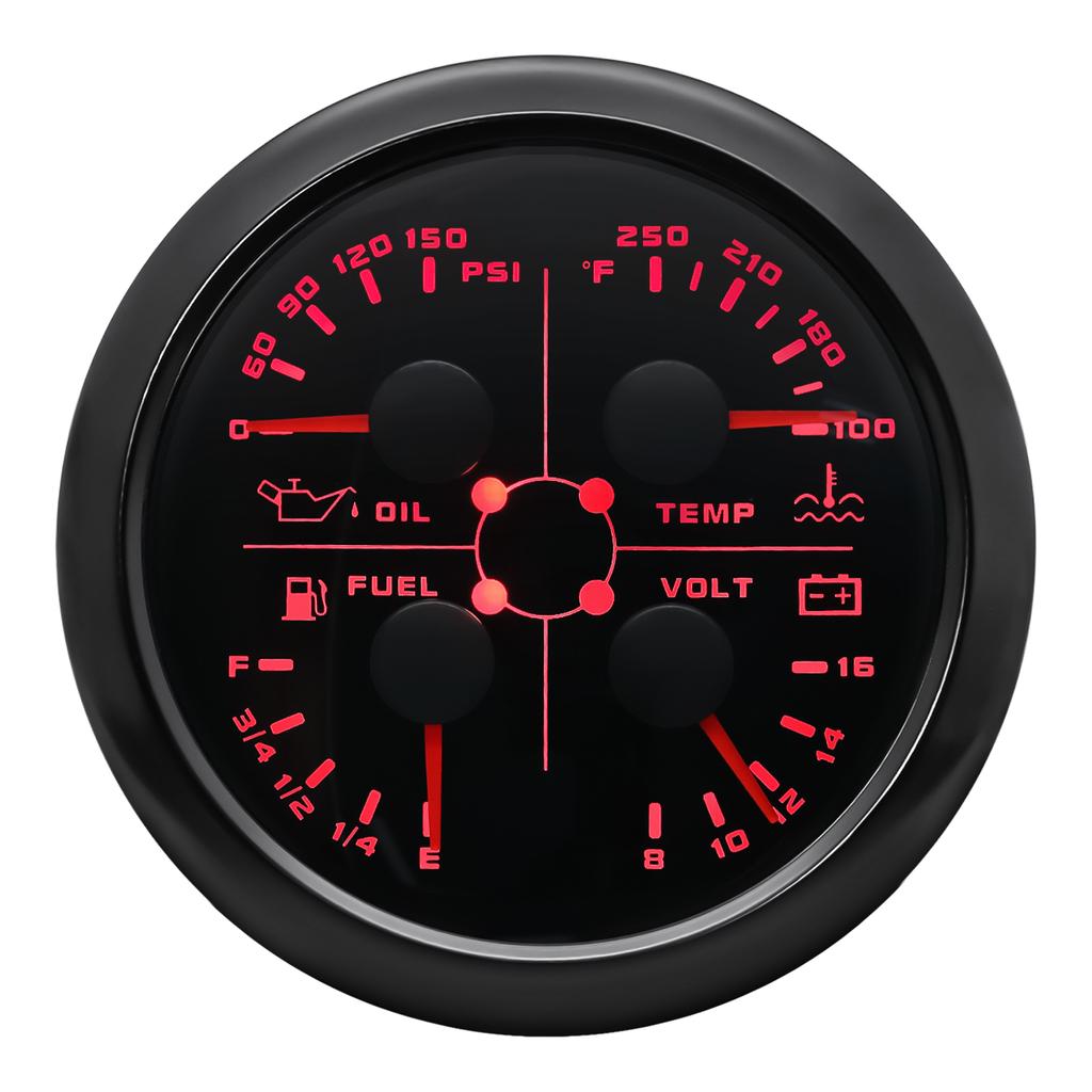 85mm Oil Pressure/water Temperature/fuel/voltmeter 4 In 1 Multifunction Gauge 0-10bar Oil Pressure or Water Temperature Sensor