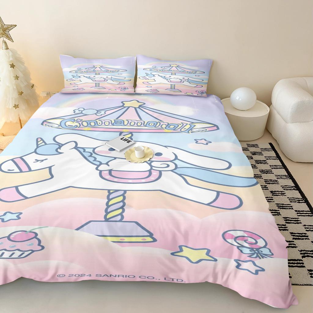 MINISO Modern Print Duvet Cover Set Sanrio Children Grade A Printed Queen Size Home Cinnamoroll Mattress Bedding 3 Piece
